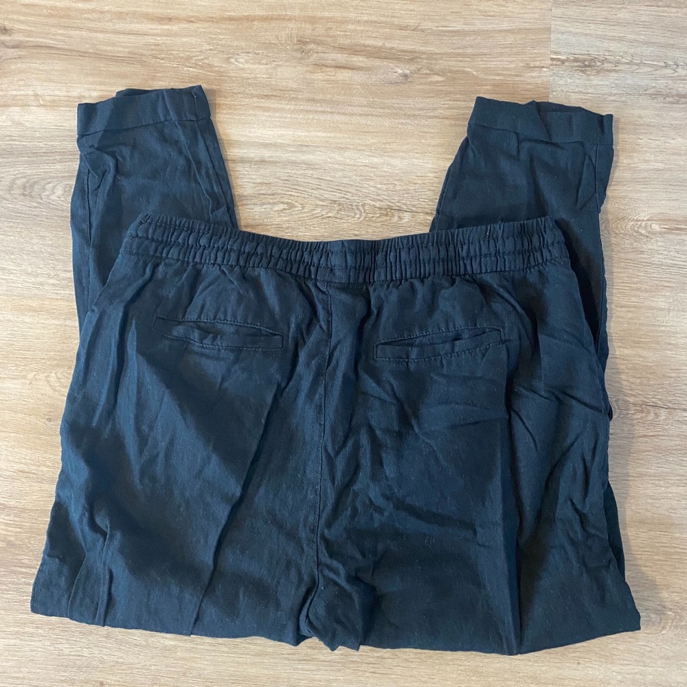 Black Linen Ankle Cropped Pants